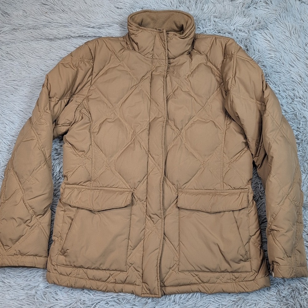 Lands End Jacket Womens M Biege Goose Down Gorpcore Zip Up Coat Pockets Zip Up